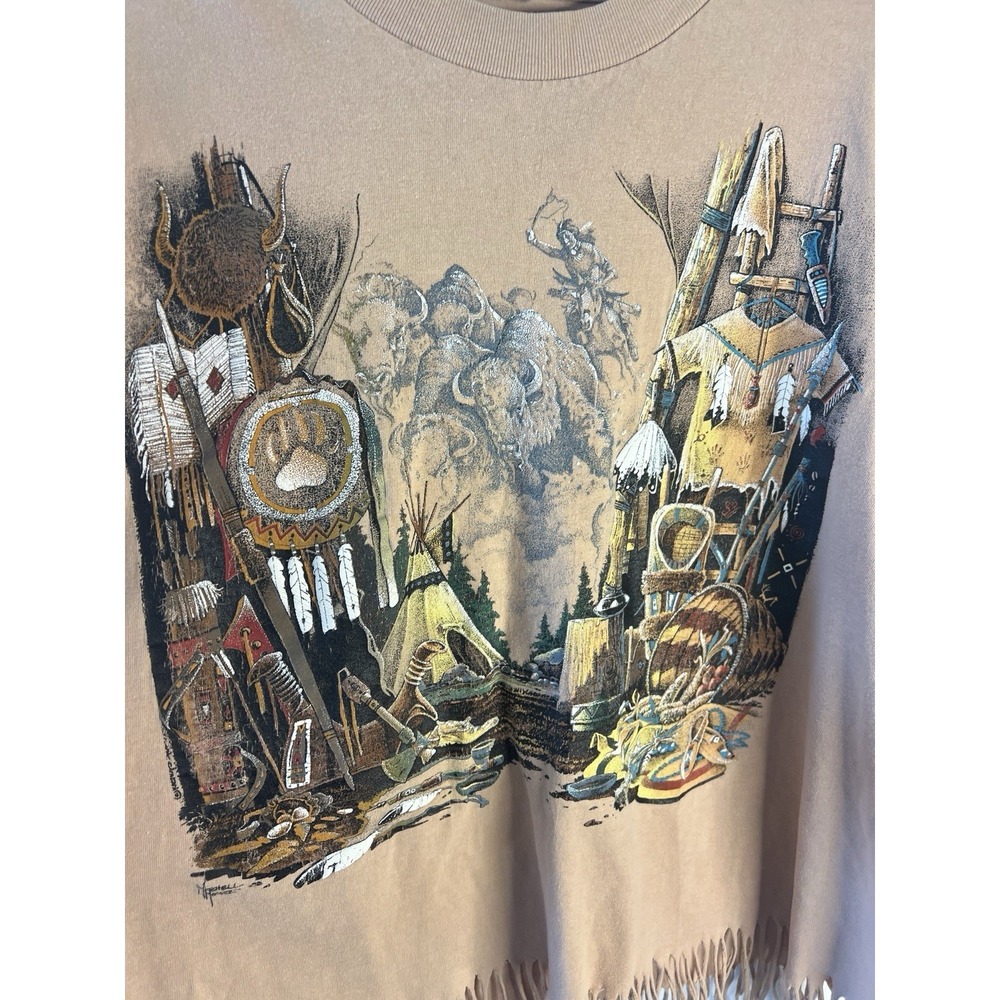 Vtg Women 90's Oklahoma USA Native American Shirt Oversized L Fringe Western - Picture 7 of 10